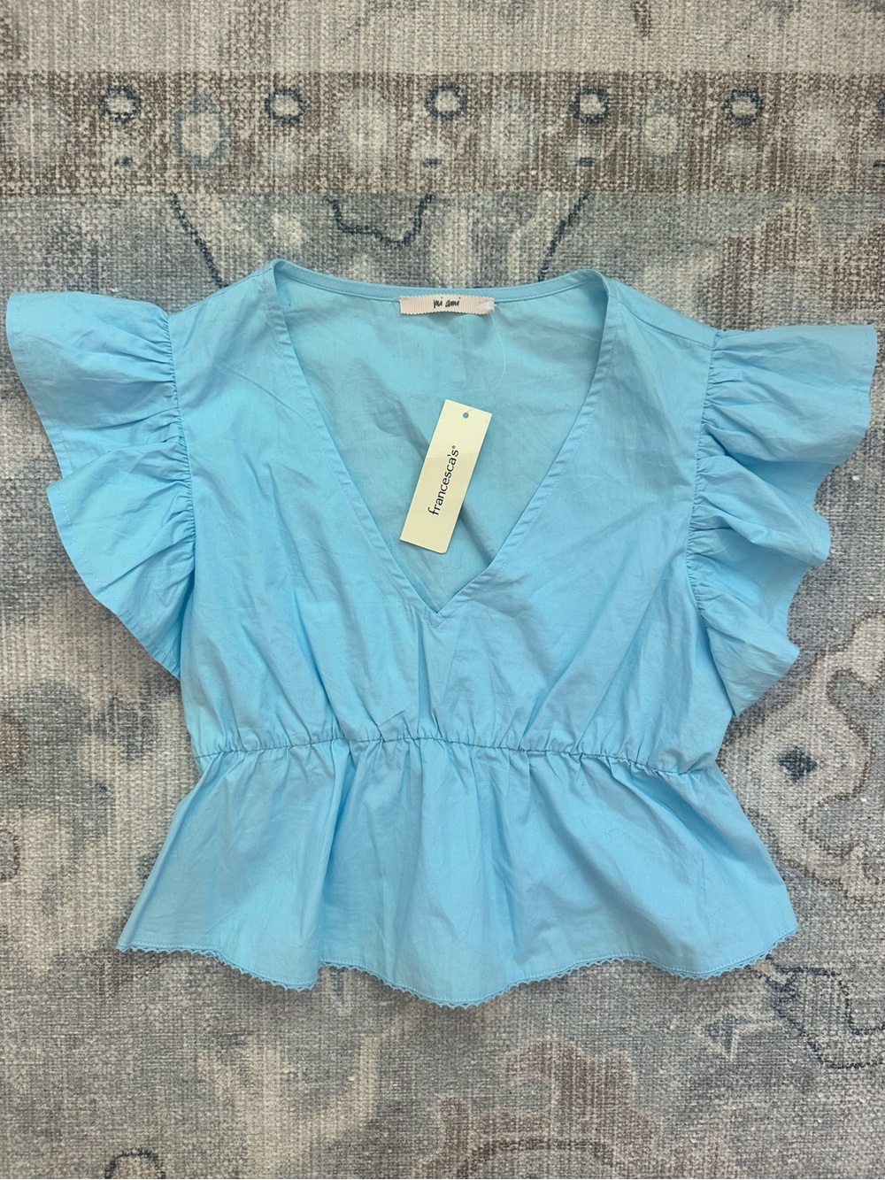 Francesca's Light Blue Peplum Top with Ruffle Trim